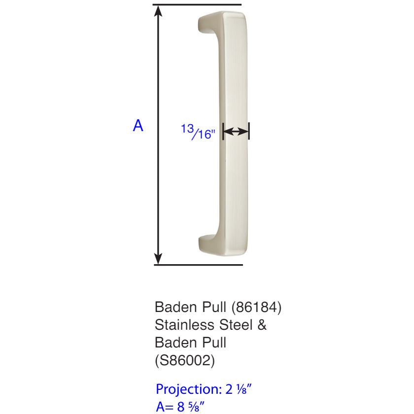 ##Antique Hardware## 8 5/8 Inch (8 Inch c-c) Solid Brass Baden Pull
