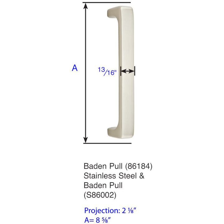 ##Antique Hardware## 8 5/8 Inch (8 Inch c-c) Solid Brass Baden Pull