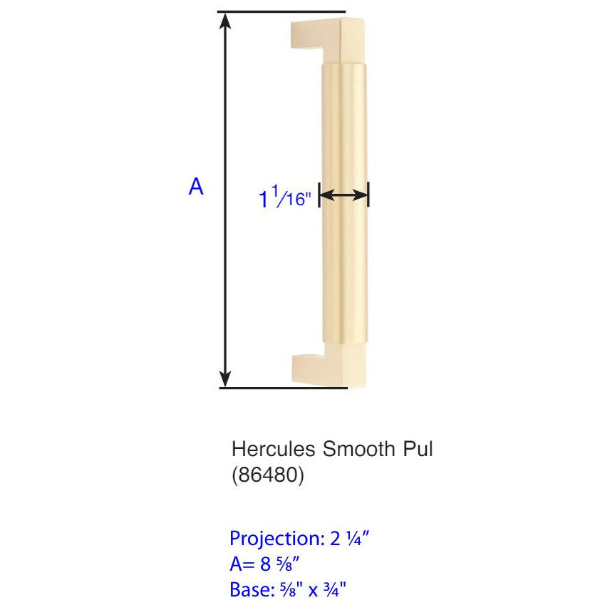 Antique Hardware 8 5/8 Inch Solid Brass Hercules Smooth Pull Cabinet Knobs & Handles