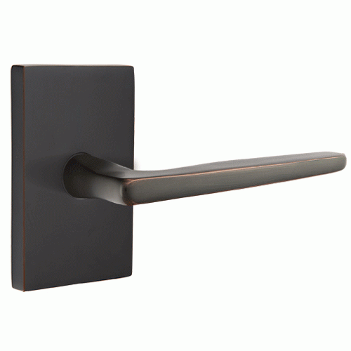 ##Antique Hardware## Brass Modern Hardware - Privacy Hermes Left Handed Door Lever with Modern Rectangular Rosette in Oil Rubbed Bronze - 5212HERLHUS10B - Emtek Hardware