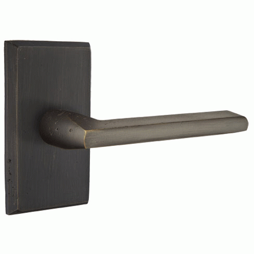 ##Antique Hardware## Emtek Solid Brass Sandcast Lariat Lever With Modern Rectangular Rosette