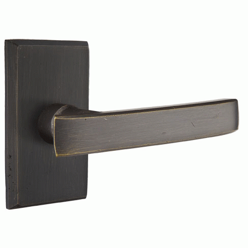 ##Antique Hardware## Emtek Solid Brass Sandcast Yuma Lever With Modern Rectangular Rosette