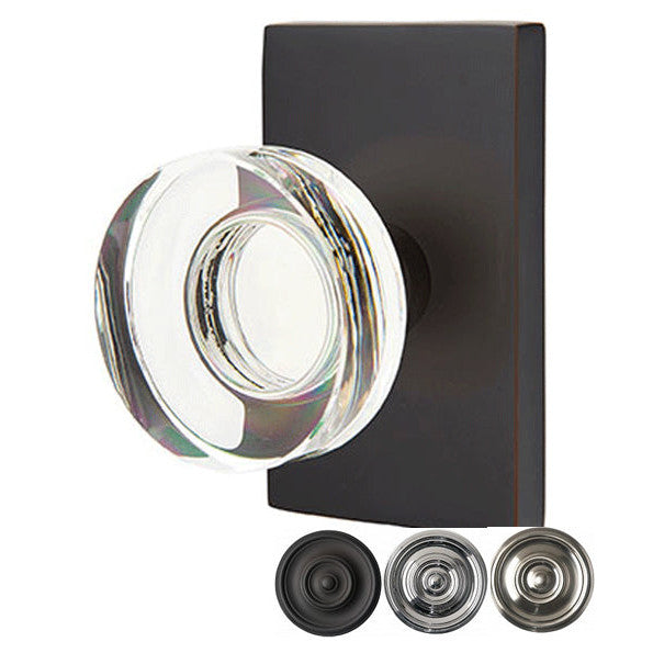 ##Antique Hardware## Emtek Modern Disc Crystal Door Knob Set With Modern Rectangular Rosette (Several Finish Options)
