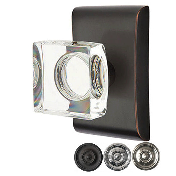 ##Antique Hardware## Emtek Modern Square Crystal Door Knob Set With Neos Rosette (Several Finish Options)