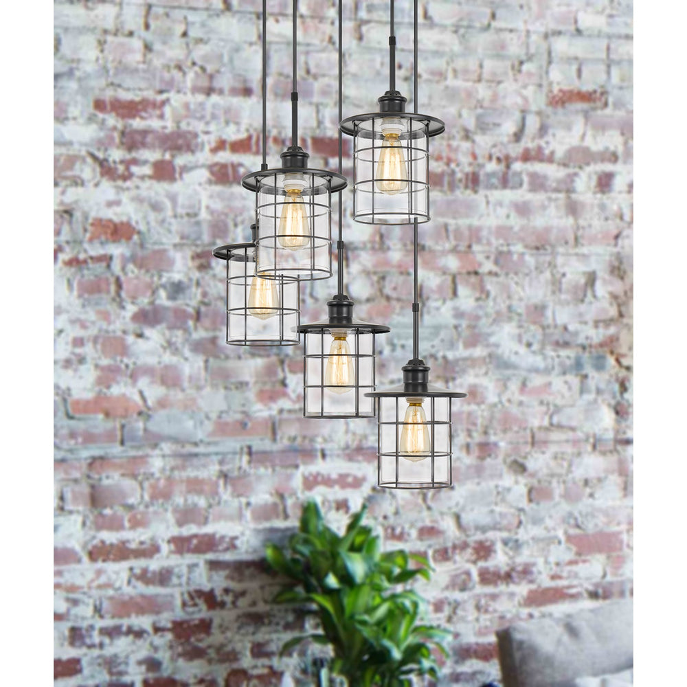 ##Antique Hardware## 60W X 5 SILVERTON METAL/GLASS PENDANT FIXTURE (EDISON BULBS INCLUDED)