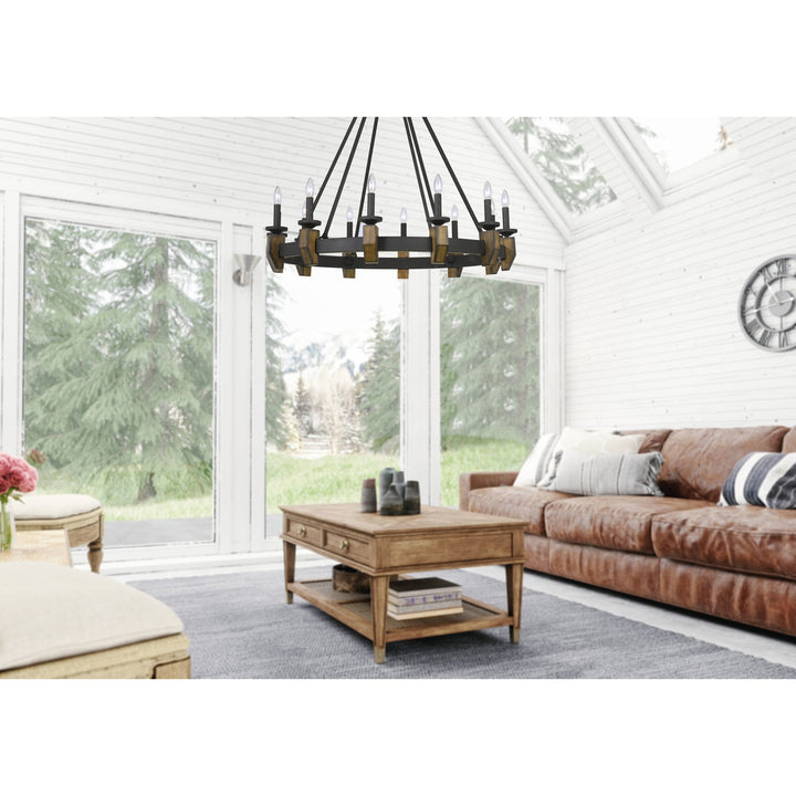 ##Antique Hardware## 60W X 12 CRUZ METAL/WOOD CHANDELIER