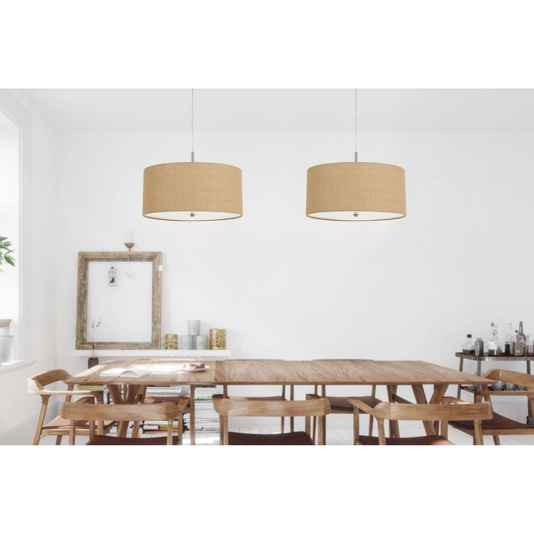 ##Antique Hardware## 60W X 3 ADDISON BURLAP DRUM PENDANT