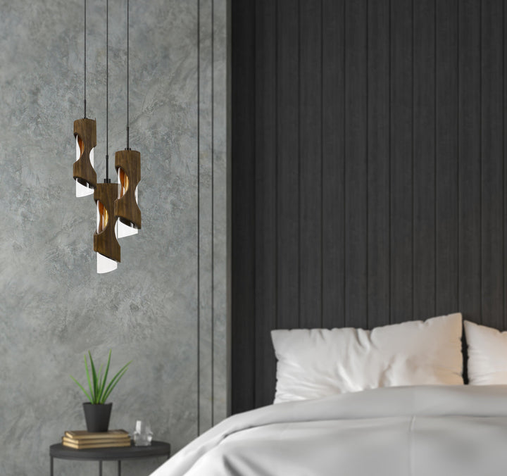 ##Antique Hardware## 60W X 3 ZAMORA 3 LIGHT WOOD PENDANT WITH CLEAR GLASS SHADE (EDISON BULBS NOT INCLUDED)