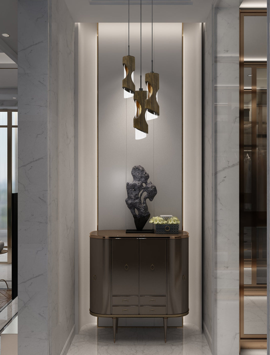 ##Antique Hardware## 60W X 3 ZAMORA 3 LIGHT WOOD PENDANT WITH CLEAR GLASS SHADE (EDISON BULBS NOT INCLUDED)