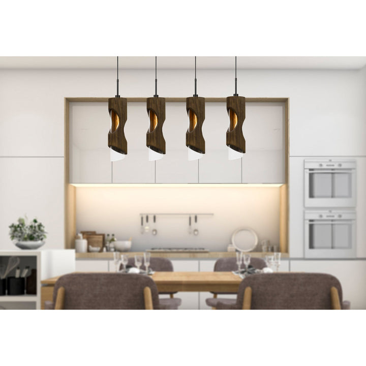 ##Antique Hardware## 60W X 4 ZAMORA 4 LIGHT WOOD ISLAND STYLE FIXTURE (EDISON BULBS NOT INCLUDED)