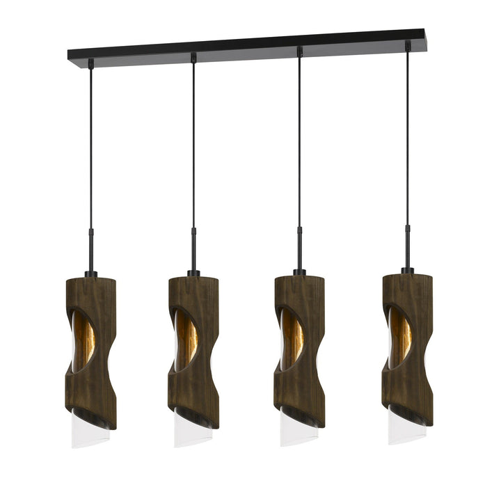 ##Antique Hardware## 60W X 4 ZAMORA 4 LIGHT WOOD ISLAND STYLE FIXTURE (EDISON BULBS NOT INCLUDED)