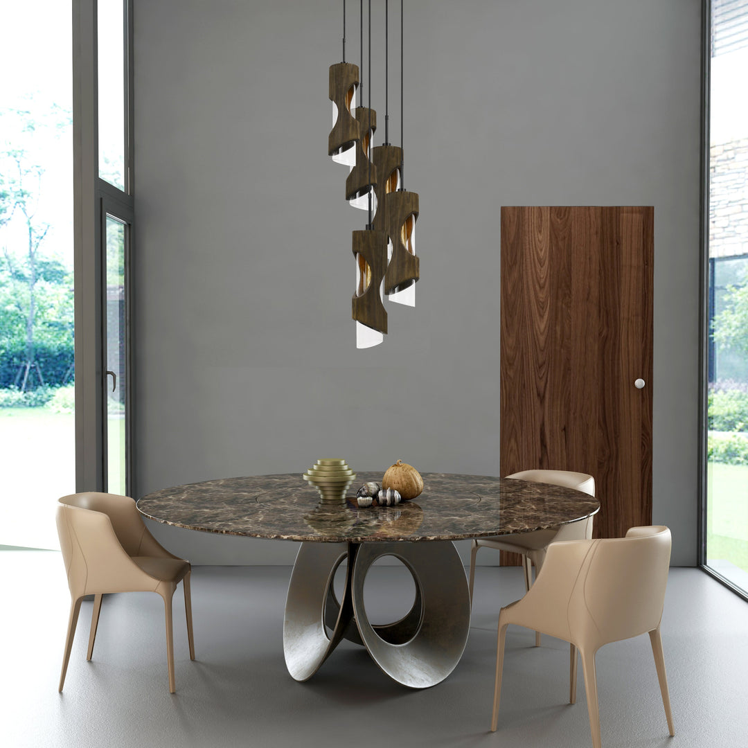 ##Antique Hardware## 60W X 5 ZAMORA 5 LIGHT WOOD PENDANT WITH CLEAR GLASS SHADE (EDISON BULBS NOT INCLUDED)