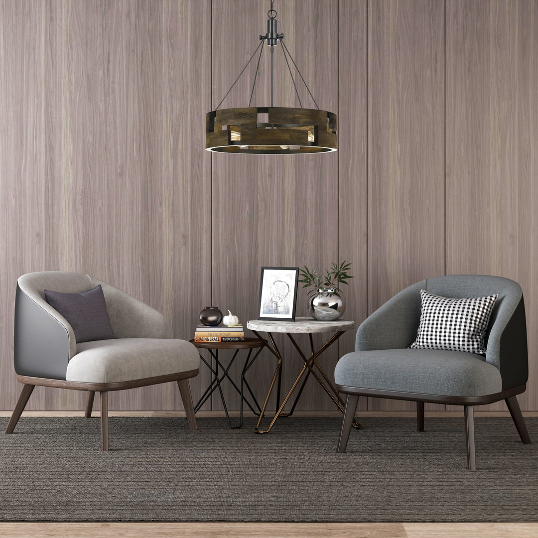 ##Antique Hardware## 60W X 6 BRADFORD METAL AND WOOD CHANDELIER (EDISON BULBS NOT INCLUDED)