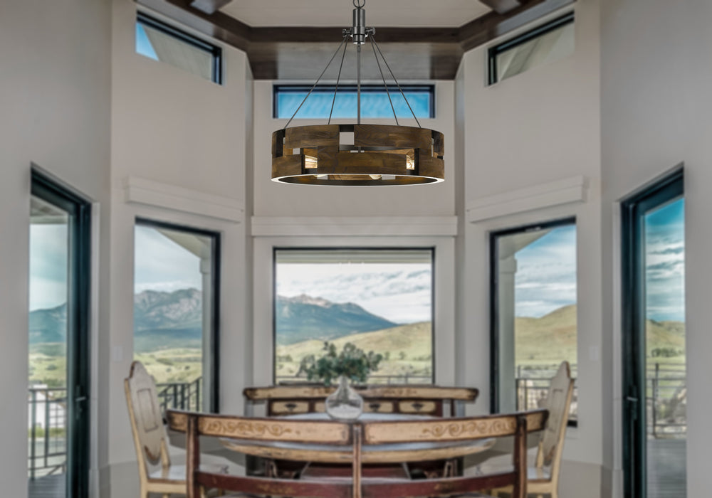 ##Antique Hardware## 60W X 6 BRADFORD METAL AND WOOD CHANDELIER (EDISON BULBS NOT INCLUDED)