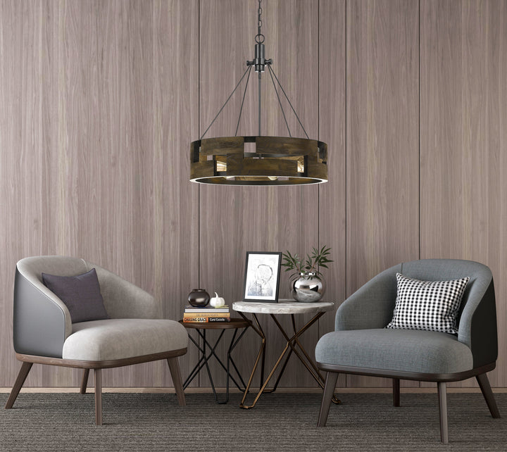 ##Antique Hardware## 60W X 6 BRADFORD METAL AND WOOD CHANDELIER (EDISON BULBS NOT INCLUDED)