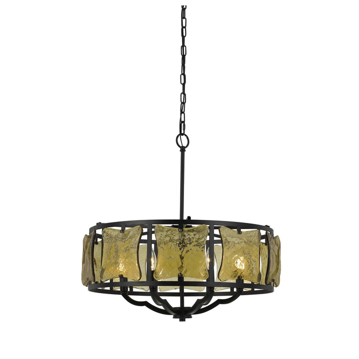 ##Antique Hardware## 60W X 6 REVENNA FORGED IRON CHANDELIER WITH HAND CRAFTED GLASS