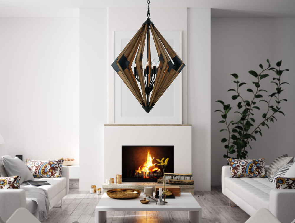 ##Antique Hardware## 60W X 9 AREZZO WOOD CHANDELIER