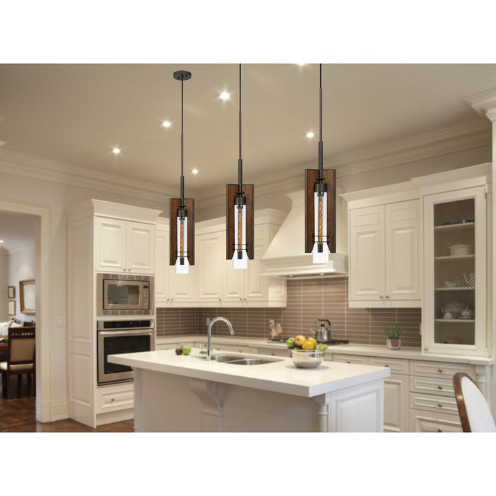 ##Antique Hardware## 60W ALMERIA WOOD/GLASS PENDANT FIXTURE (EDISON BULB NOT INCLUDED)