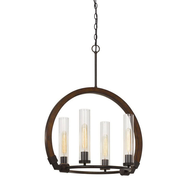 ##Antique Hardware## 60W X 4 SULMONA WOOD/METAL CHANDELIER WITH GLASS SHADE (EDISON BULBS NOT INLCLUDED)