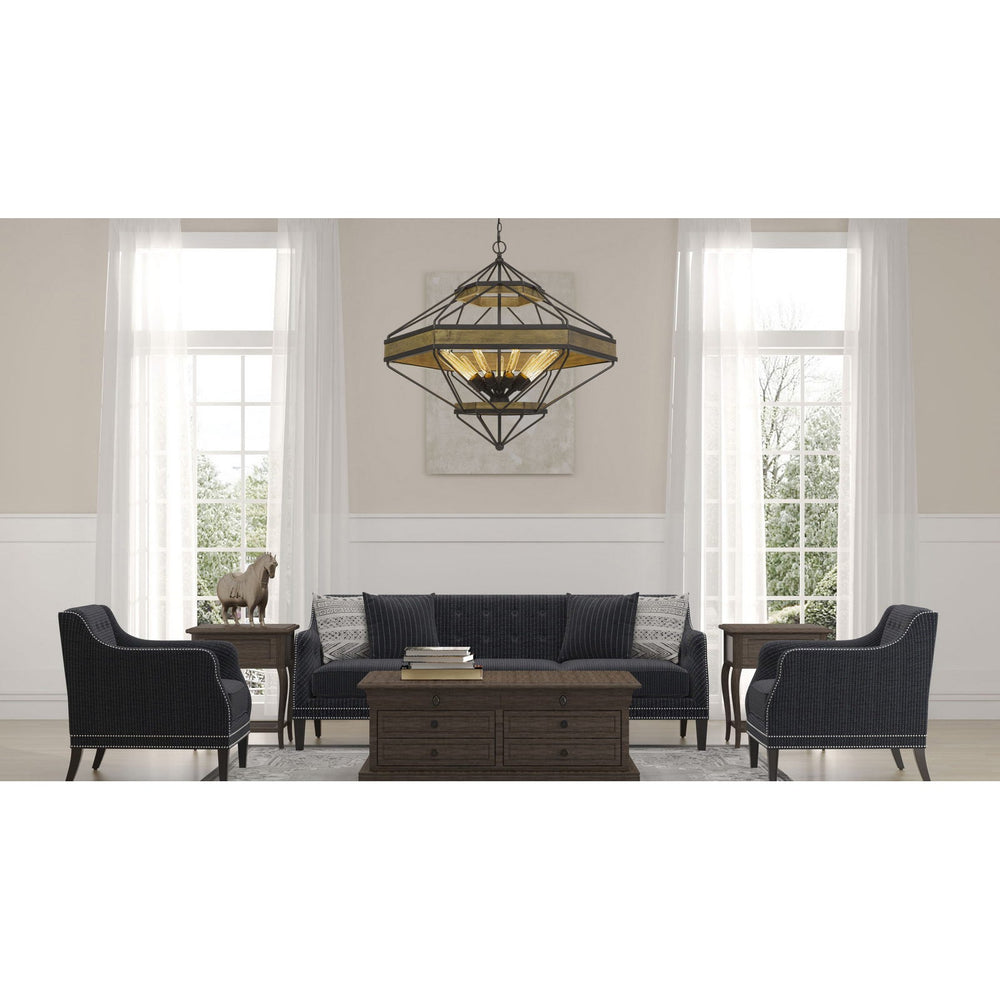 ##Antique Hardware## ALICANTE 60W X 9 PINE WOOD/METAL CHANDELIER  (EDISON BULBS NOT INCLUDED)