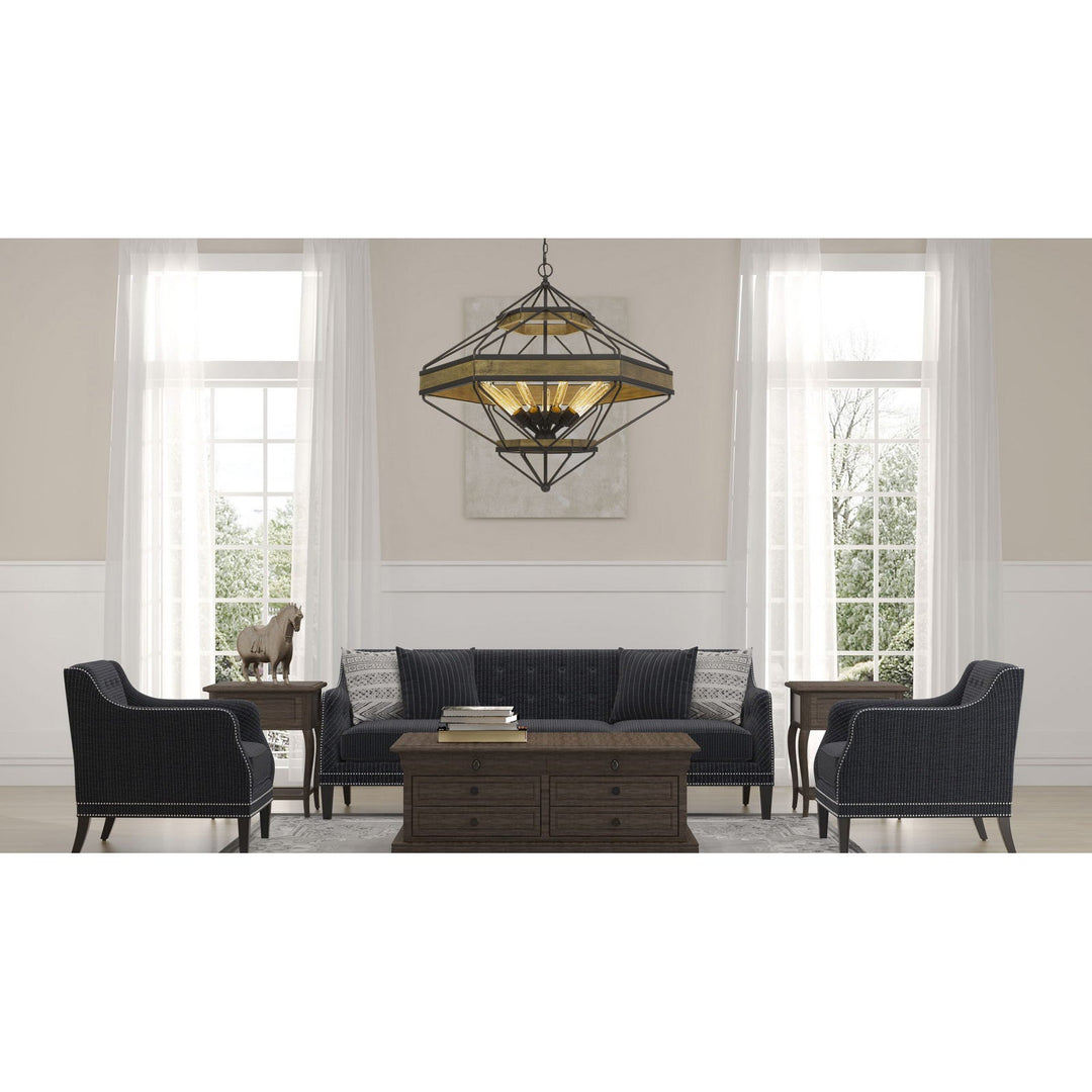 ##Antique Hardware## ALICANTE 60W X 9 PINE WOOD/METAL CHANDELIER  (EDISON BULBS NOT INCLUDED)