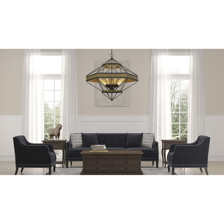 ##Antique Hardware## ALICANTE 60W X 9 PINE WOOD/METAL CHANDELIER  (EDISON BULBS NOT INCLUDED)