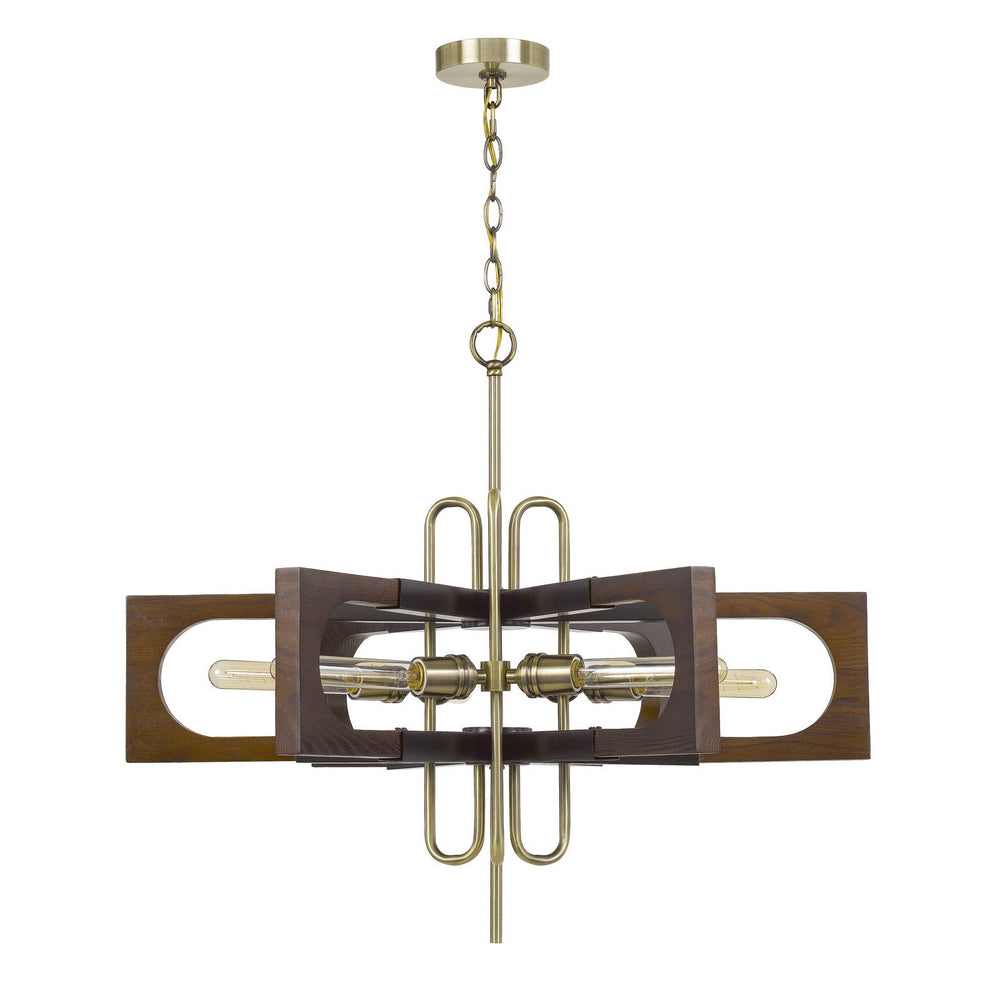 ##Antique Hardware## 60W X 6 SNEEK METAL/WOOD CHANDELIER (EDISON BULBS ARE NOT INCLUDED)