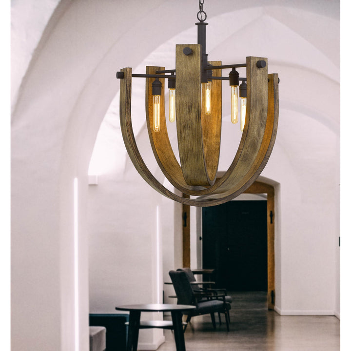 ##Antique Hardware## 60W X 6 PADOVA METAL/WOOD CHANDELIER (EDISON BULBS ARE NOT INCLUDED)