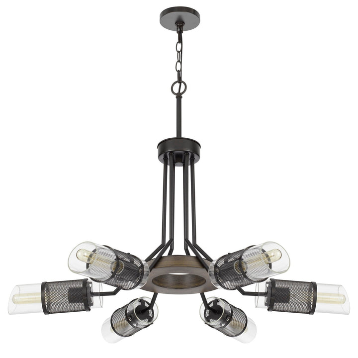Antique Hardware 60W X 6 SAVONA PINE WOOD/METAL CHANDELIER WITH DOUBLE LAYER GLASS/METAL MESH SHADE. (EDISON BULBS NOT INCLUDED) Chandelier