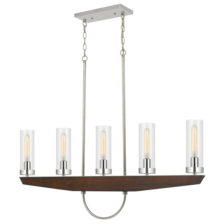 ##Antique Hardware## 60W X 5 ERCOLANO PINE WOOD/METAL ISLAND CHANDELIER WITH CLEAR GLASS SHADE (EDISON BULBS NOT INCLUDED)