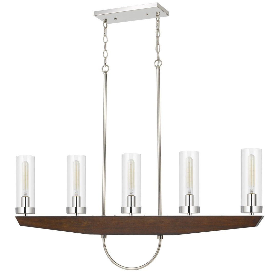 ##Antique Hardware## 60W X 5 ERCOLANO PINE WOOD/METAL ISLAND CHANDELIER WITH CLEAR GLASS SHADE (EDISON BULBS NOT INCLUDED)