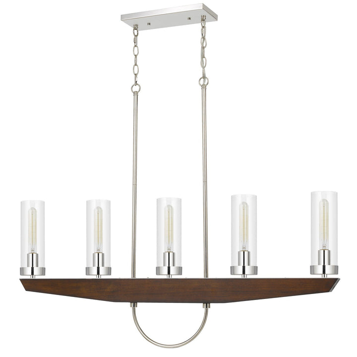 ##Antique Hardware## 60W X 5 ERCOLANO PINE WOOD/METAL ISLAND CHANDELIER WITH CLEAR GLASS SHADE (EDISON BULBS NOT INCLUDED)