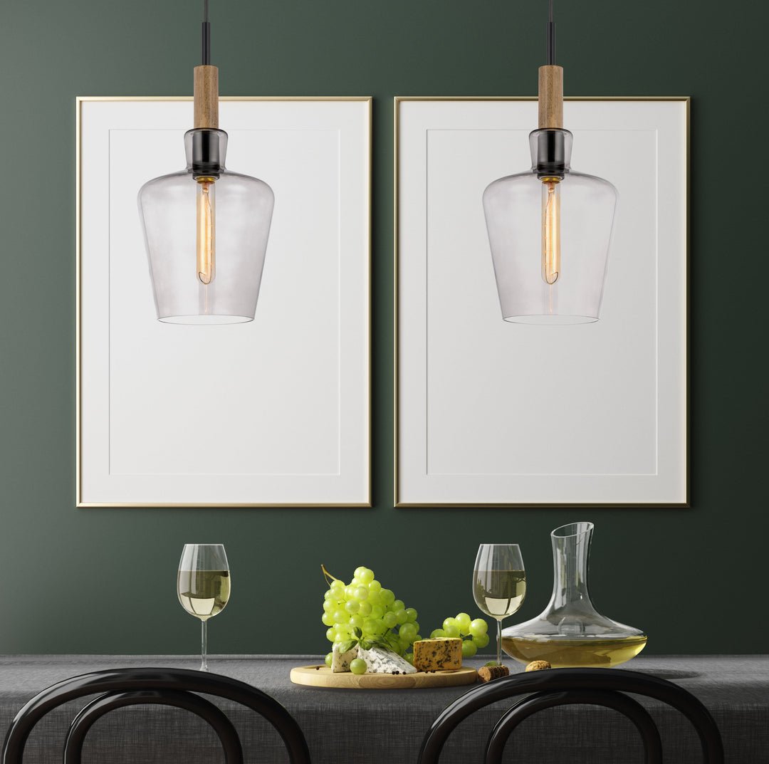 ##Antique Hardware## SWINDON GLASS DROP PENDANT WITH WOOD ACCENT