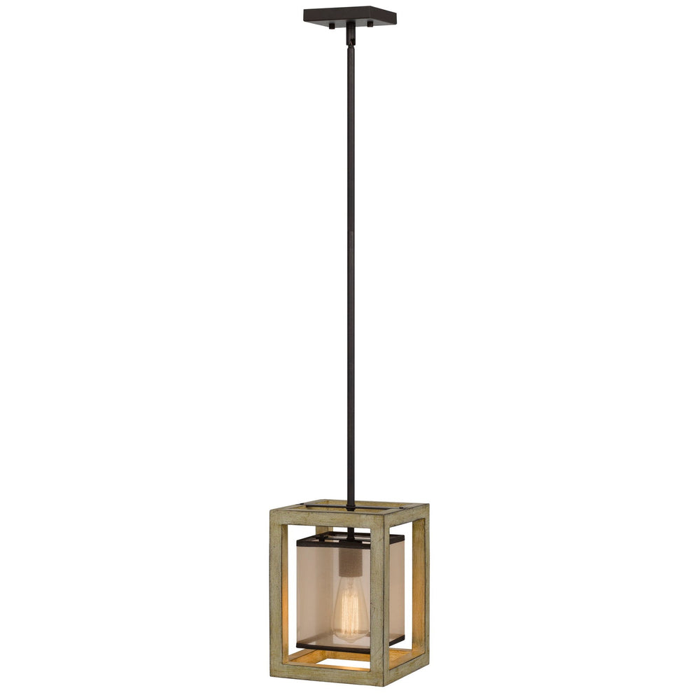 ##Antique Hardware## PALENCIA RUBBER WOOD PENDANT WITH ORGANZA SHADE