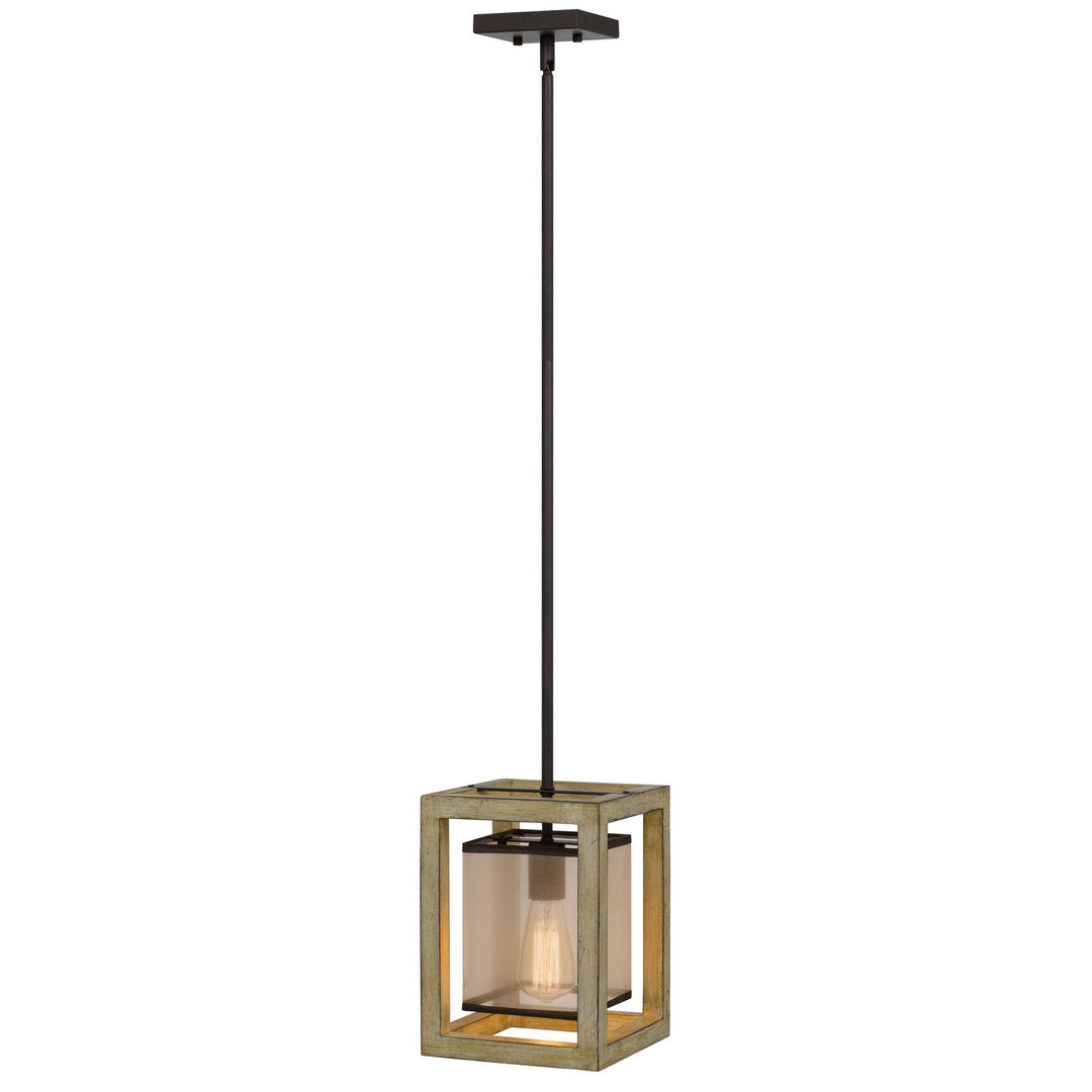 ##Antique Hardware## PALENCIA RUBBER WOOD PENDANT WITH ORGANZA SHADE