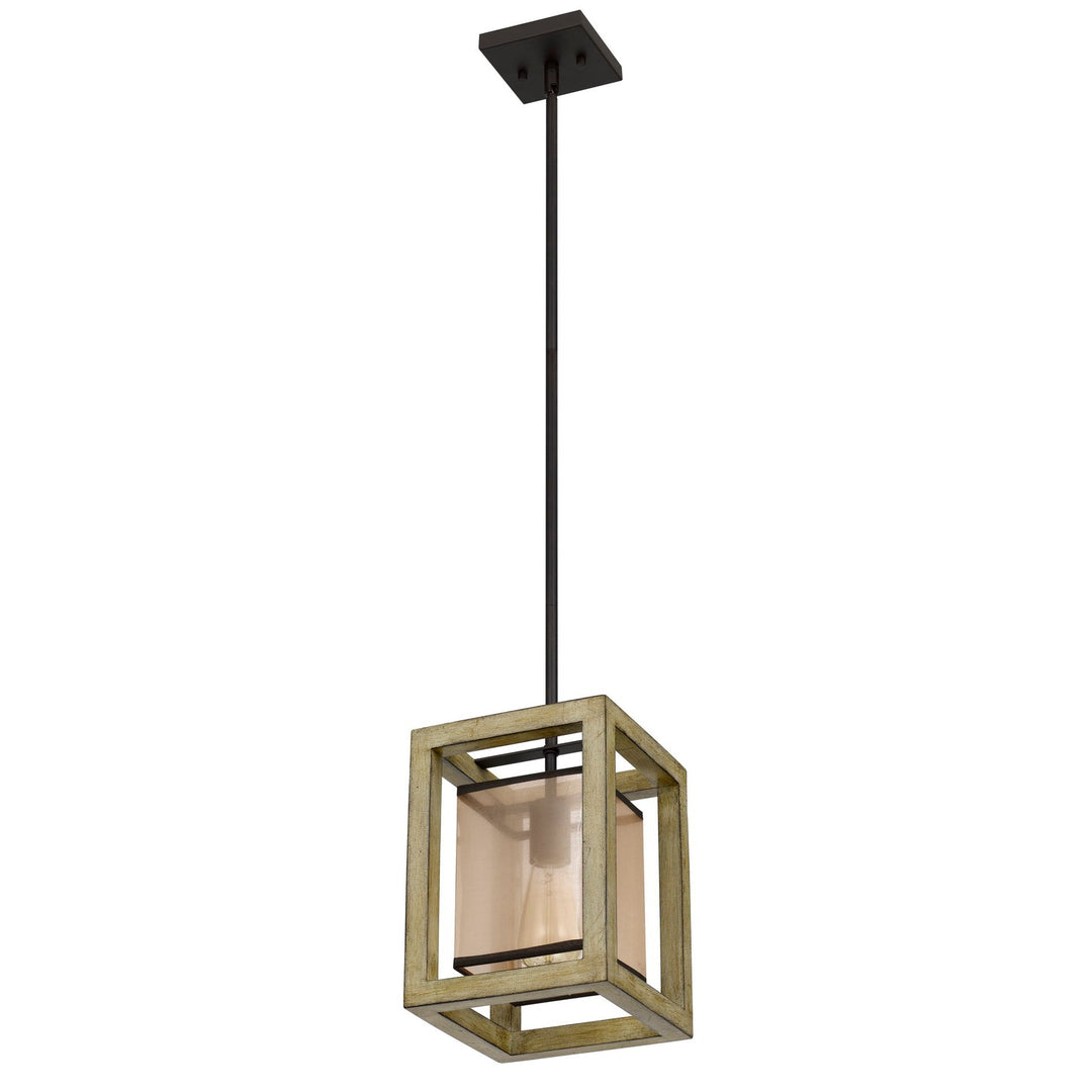 ##Antique Hardware## PALENCIA RUBBER WOOD PENDANT WITH ORGANZA SHADE