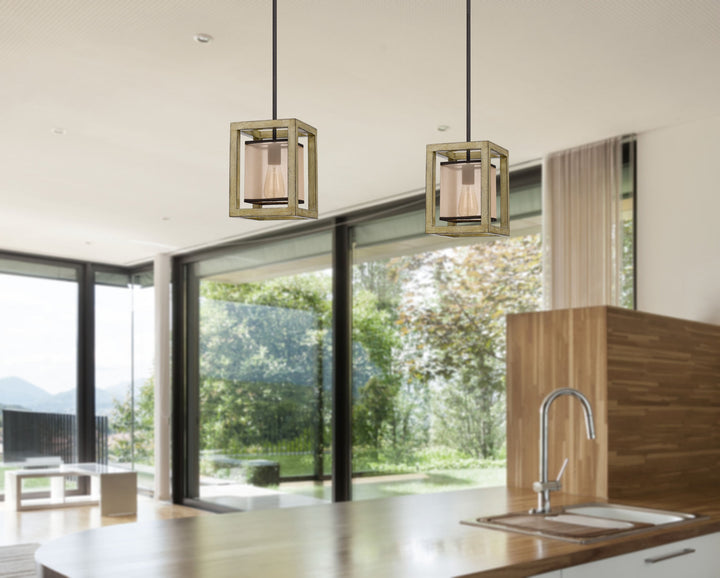 ##Antique Hardware## PALENCIA RUBBER WOOD PENDANT WITH ORGANZA SHADE