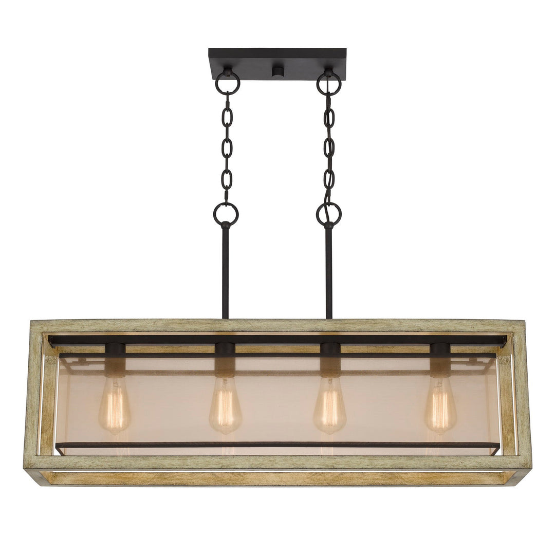 ##Antique Hardware## PALENCIA RUBBER WOOD ISLAND CHANDELIER WITH ORGANZA SHADE