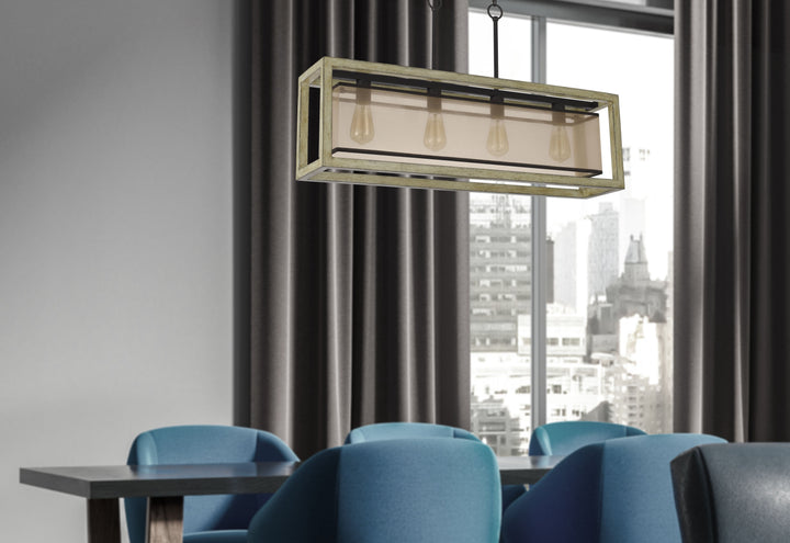 ##Antique Hardware## PALENCIA RUBBER WOOD ISLAND CHANDELIER WITH ORGANZA SHADE