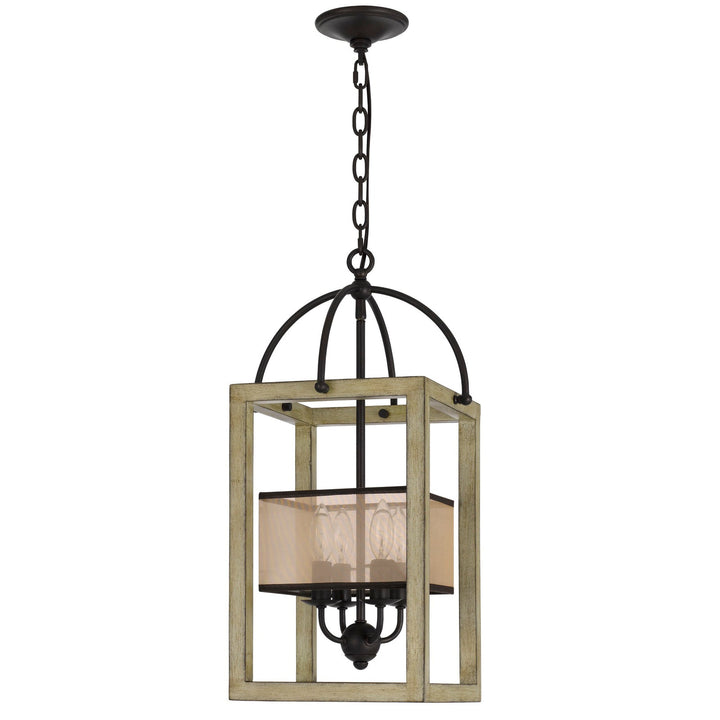 ##Antique Hardware## PALENCIA RUBBER WOOD CHANDELIER WITH ORGANZA SHADE