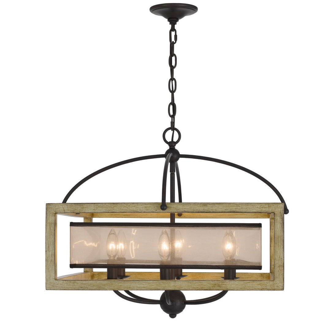 ##Antique Hardware## PALENCIA RUBBER WOOD SQUARE CHANDELIER WITH ORGANZA SHADE
