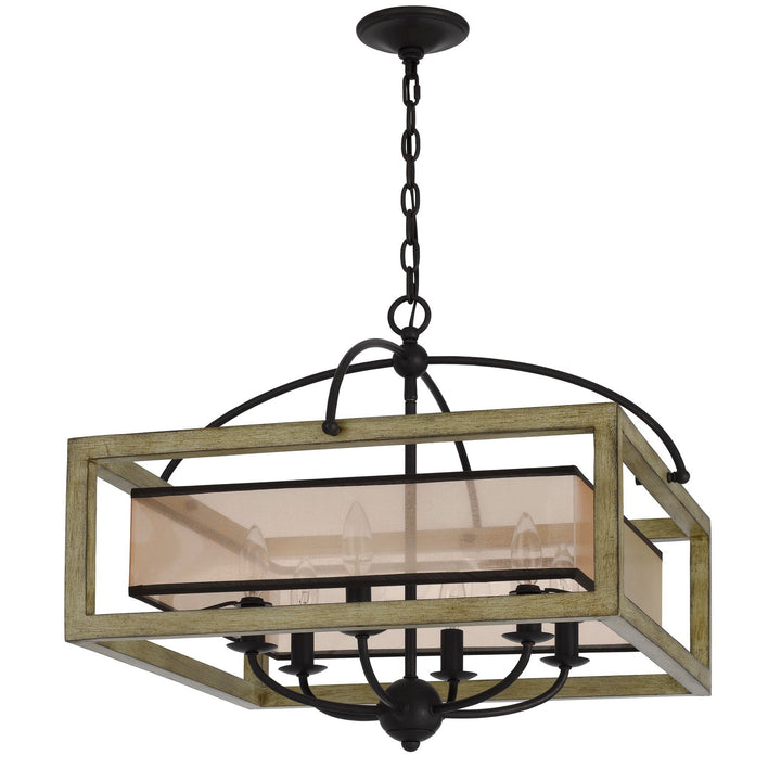 ##Antique Hardware## PALENCIA RUBBER WOOD SQUARE CHANDELIER WITH ORGANZA SHADE