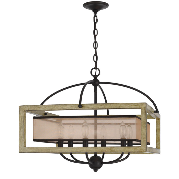 ##Antique Hardware## PALENCIA RUBBER WOOD SQUARE CHANDELIER WITH ORGANZA SHADE