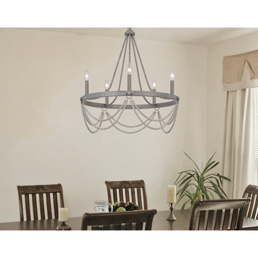 ##Antique Hardware## 60W X 5 ANNISTON BEADED METAL CHANDELIER