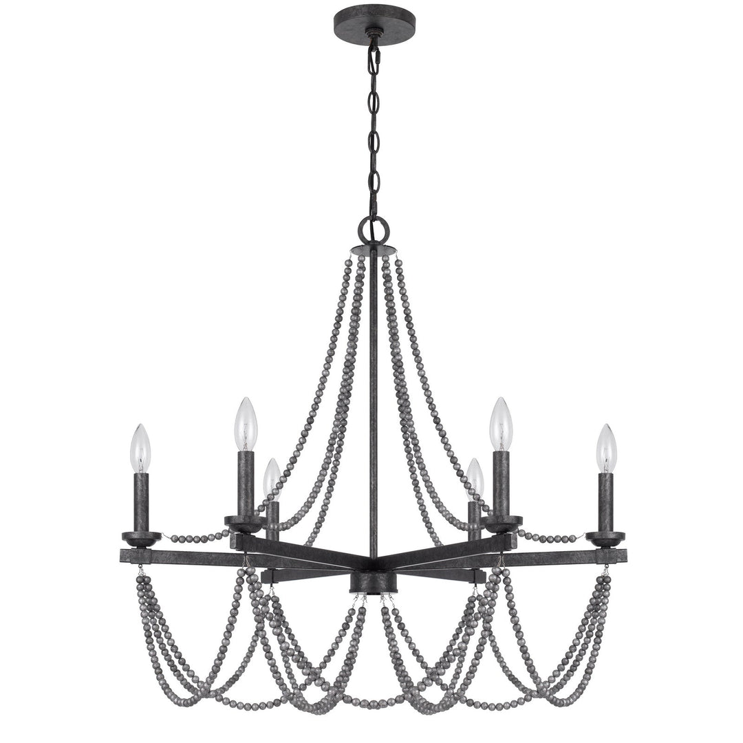 ##Antique Hardware## 60W X 6 VENTURA METAL BEADED CHANDELIER