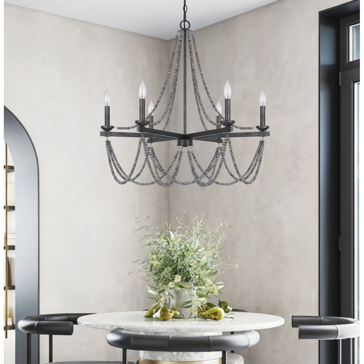 ##Antique Hardware## 60W X 6 VENTURA METAL BEADED CHANDELIER