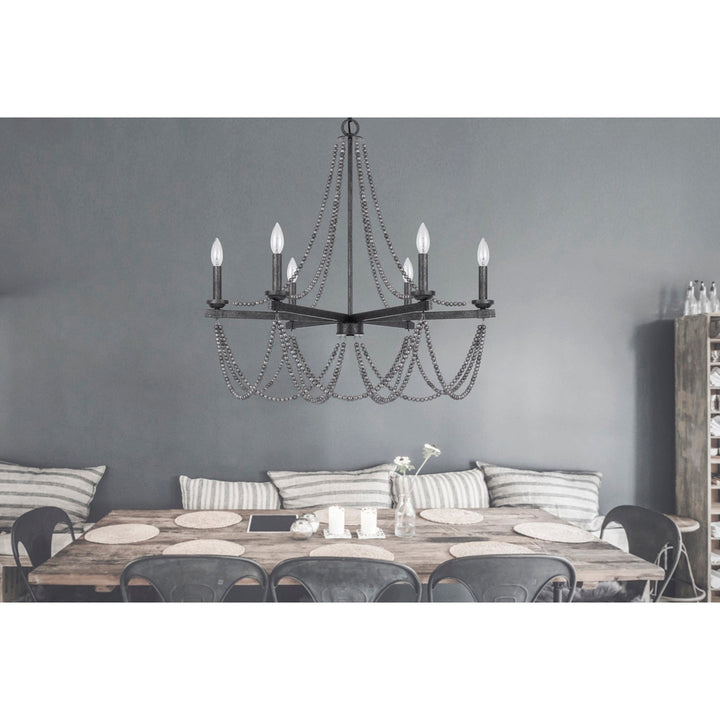 ##Antique Hardware## 60W X 6 VENTURA METAL BEADED CHANDELIER