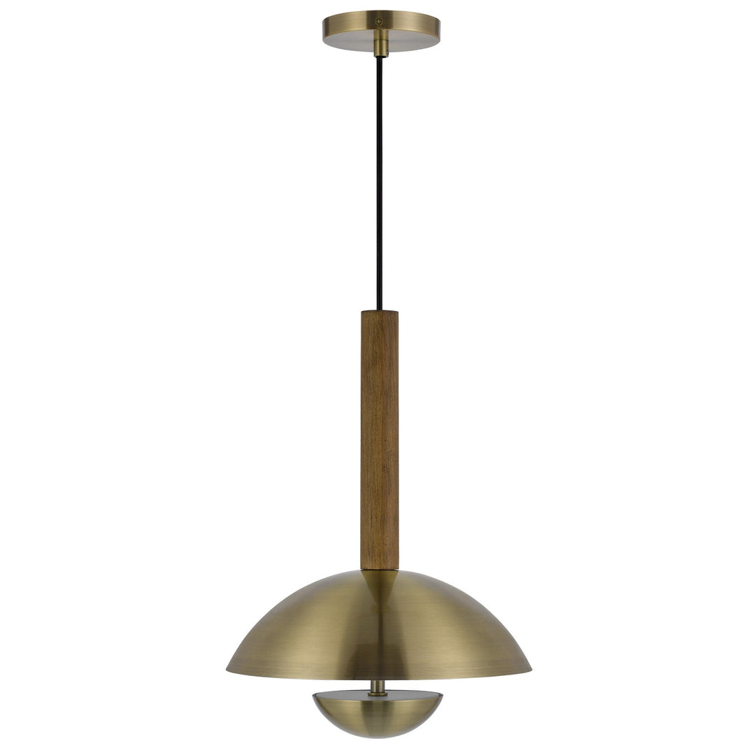 ##Antique Hardware## LAKELAND 15W INTERGRATED DIMMABLE LED METAL / BIRCH WOOD PENDANT LIGHT WITH HALF DOMED METAL SHADE