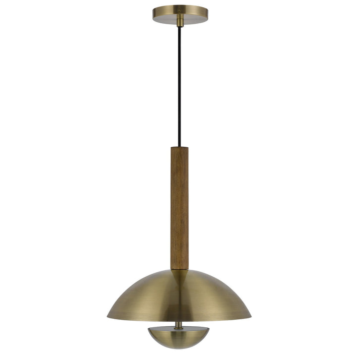 ##Antique Hardware## LAKELAND 15W INTERGRATED DIMMABLE LED METAL / BIRCH WOOD PENDANT LIGHT WITH HALF DOMED METAL SHADE