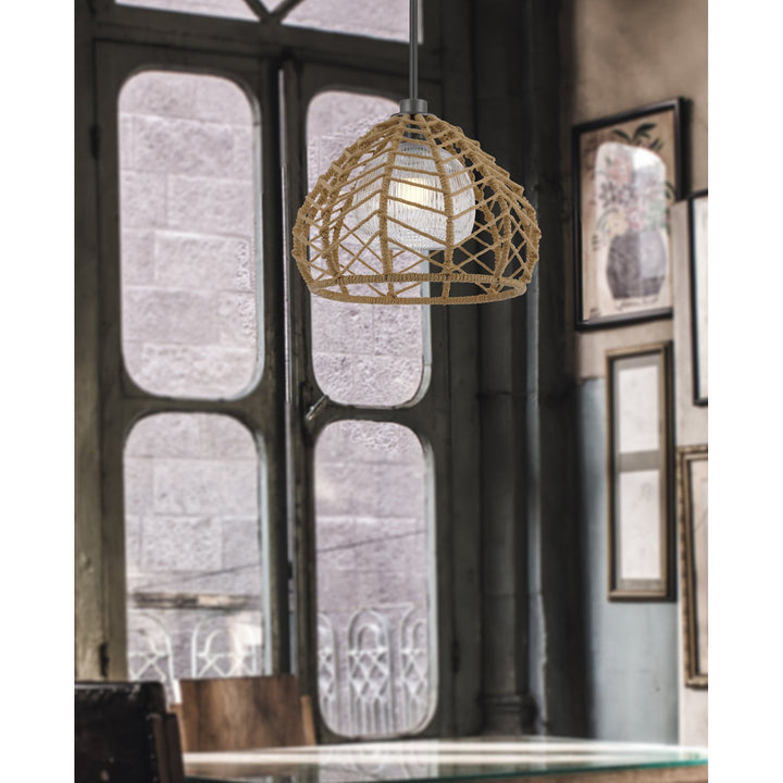 Antique Hardware DUNN 60W METAL PENDANT WITH BURLAP ROPED SHADE Pendant